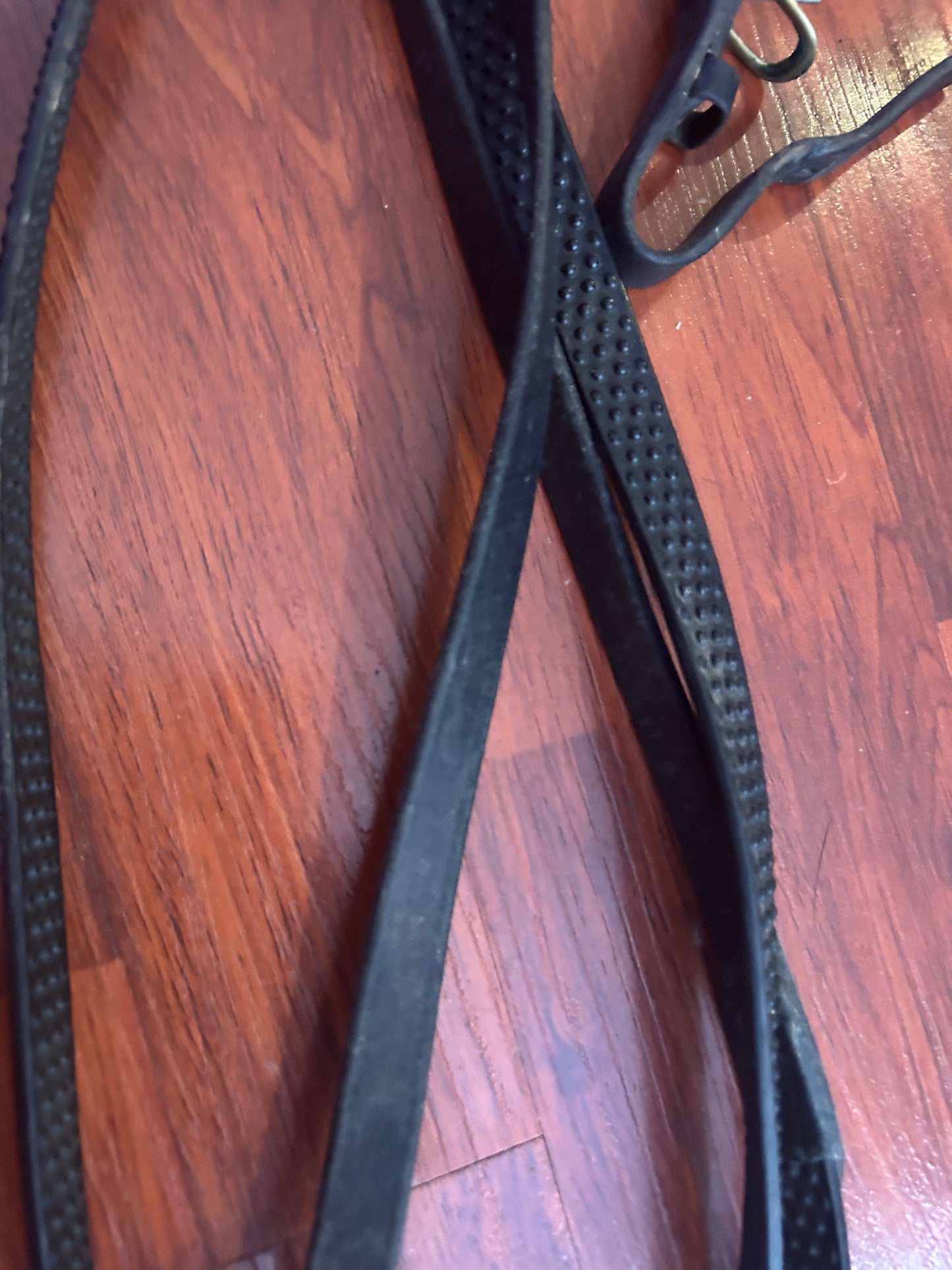 Rubber grip black reins. Brass buckle ends