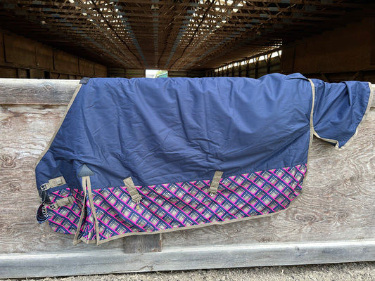 72” Supra 300g navy/fandango pink winter blanket. New with tags.