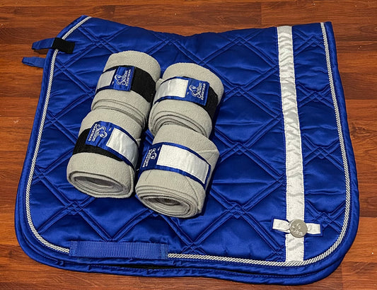 Saltaire Royal blue and grey dressage pad and polo set