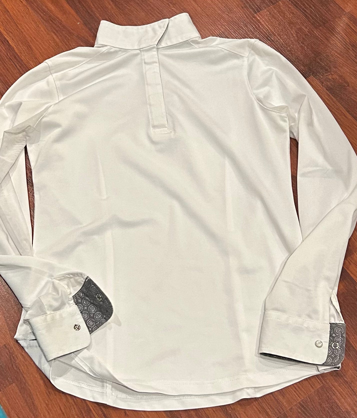 Shires small white long sleeve with mesh show shirt