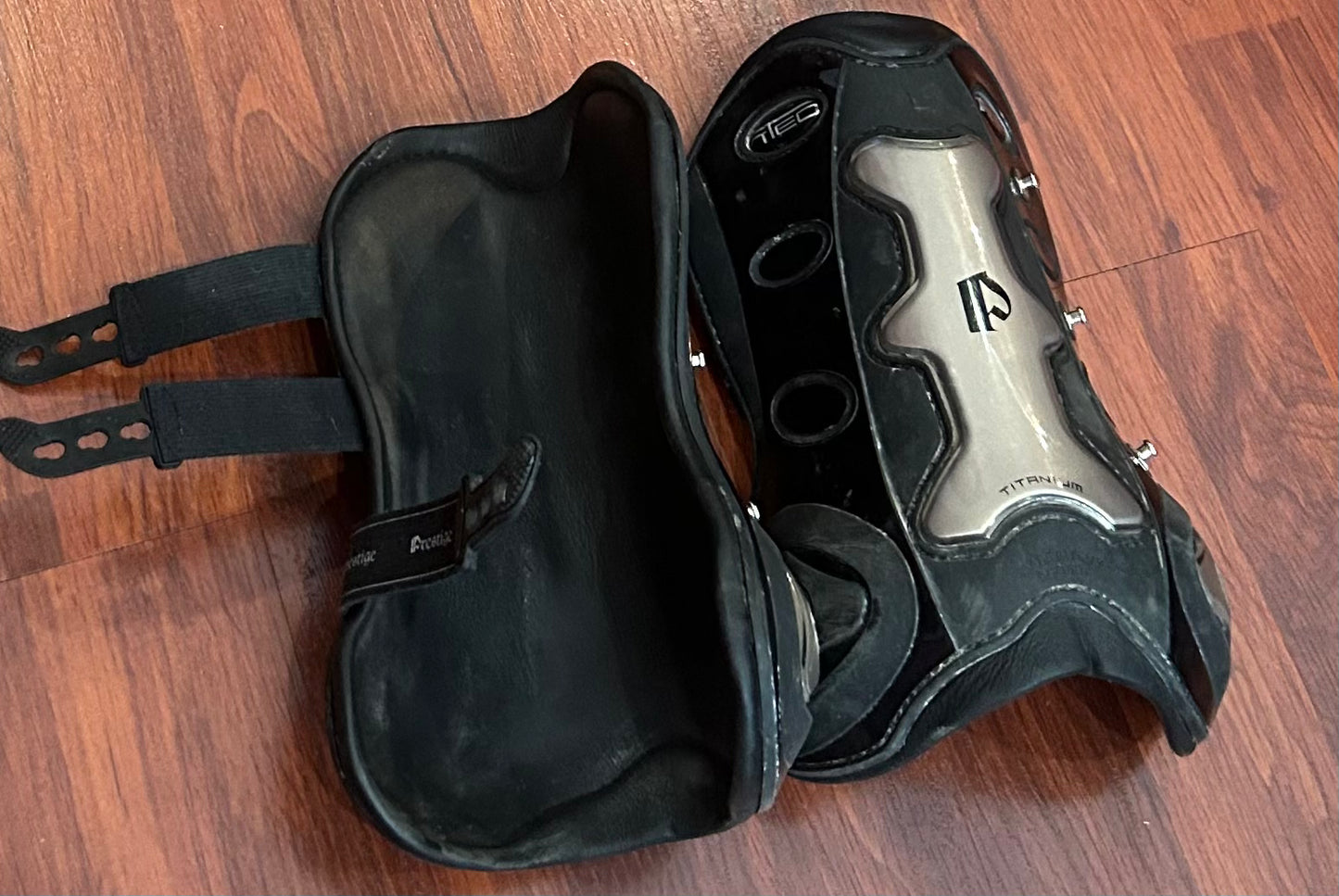 Prestige T Teq large front boots. Black and gold. Used but decent condition.