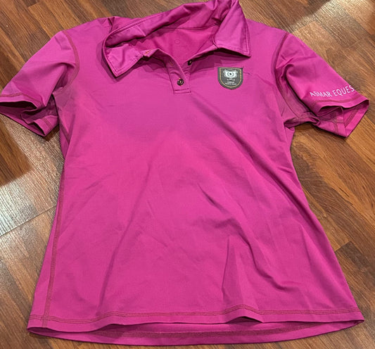 Asmar medium pink polo shirt. Discoloured under arms