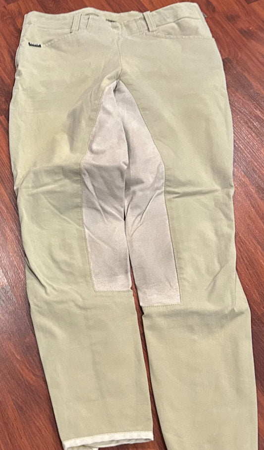 Arista 26R beige full seat breeches. Side zip. Velcro ankles