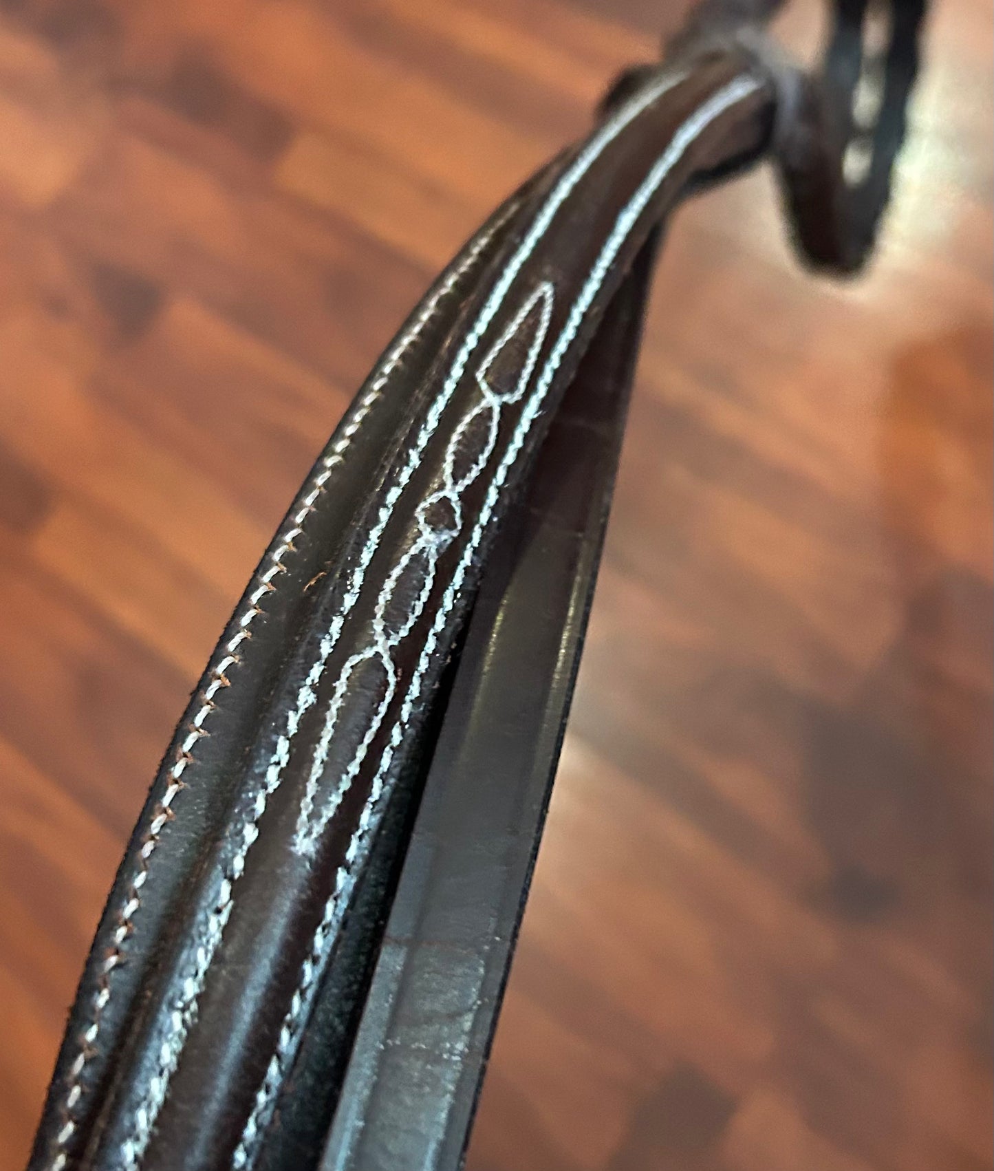 Fancy stitch brown leather braided reins