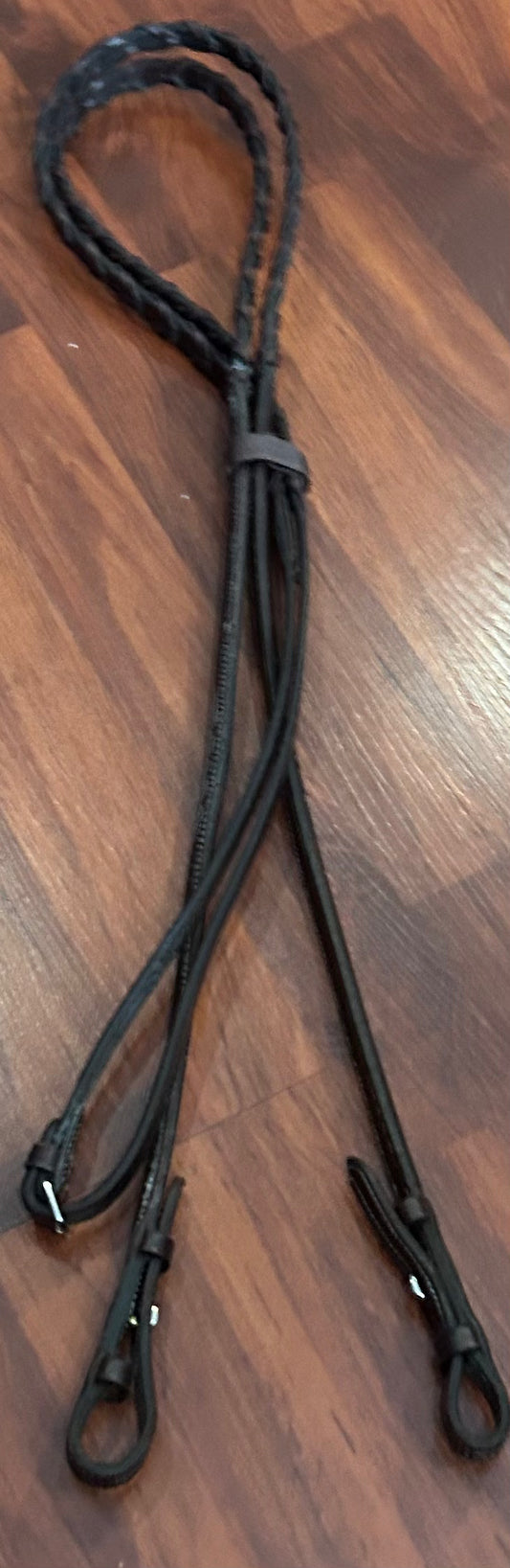 Fancy stitch brown leather braided reins