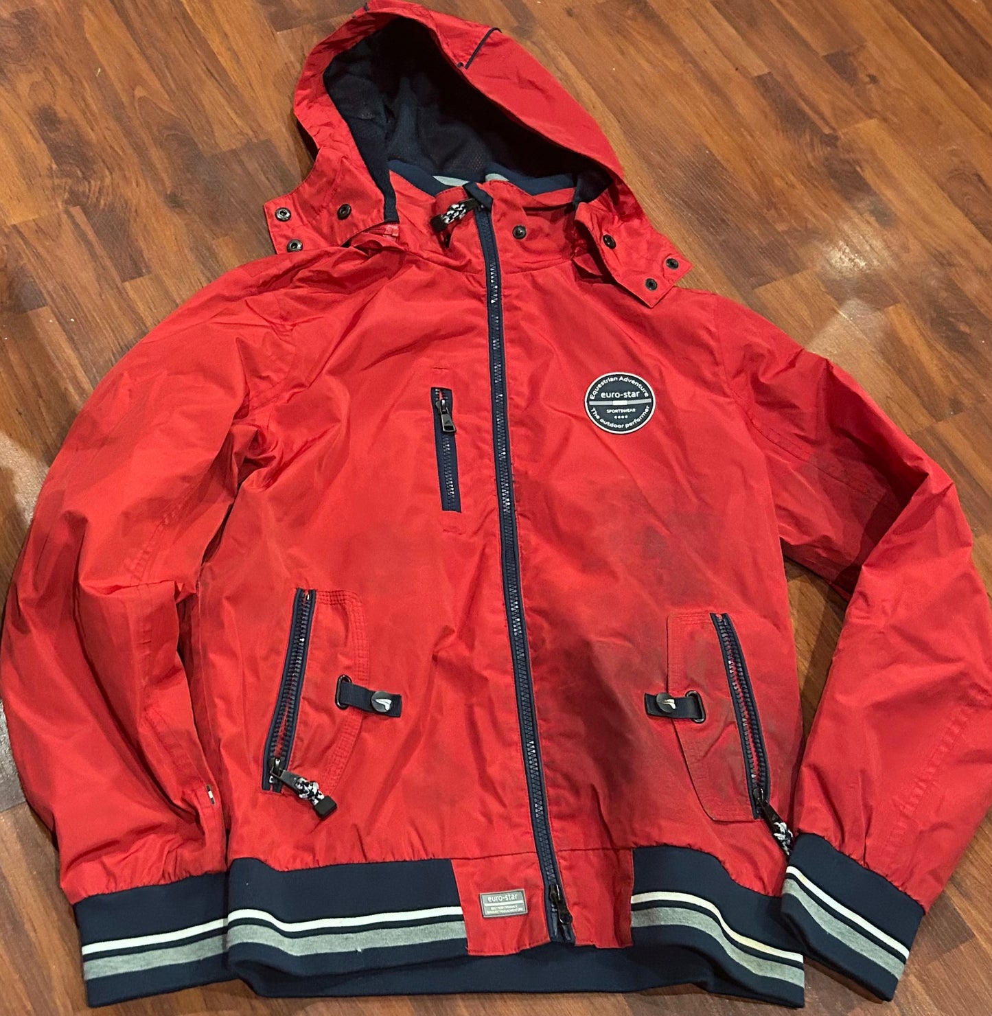 Euro star small red jacket. Stained.