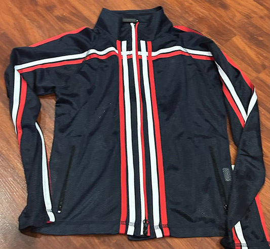 Visualize mesh small training jacket. Navy/red/white stripe.