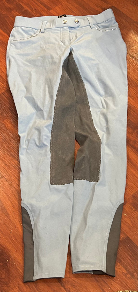 BR size 28 light blue full seat breeches with bling on pocket