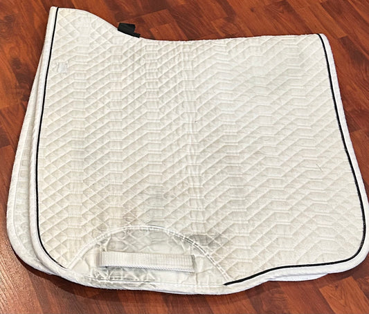 Waldhausen white with black trim dressage pad. Raised at wither for clearance