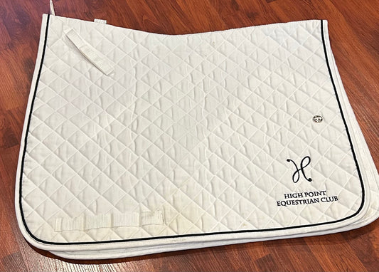 Ogilvy white embroidered dressage pad. Black trim