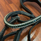 Micklem warmblood black bridle. Green crystal browband (not Micklem) stones loose ok one side