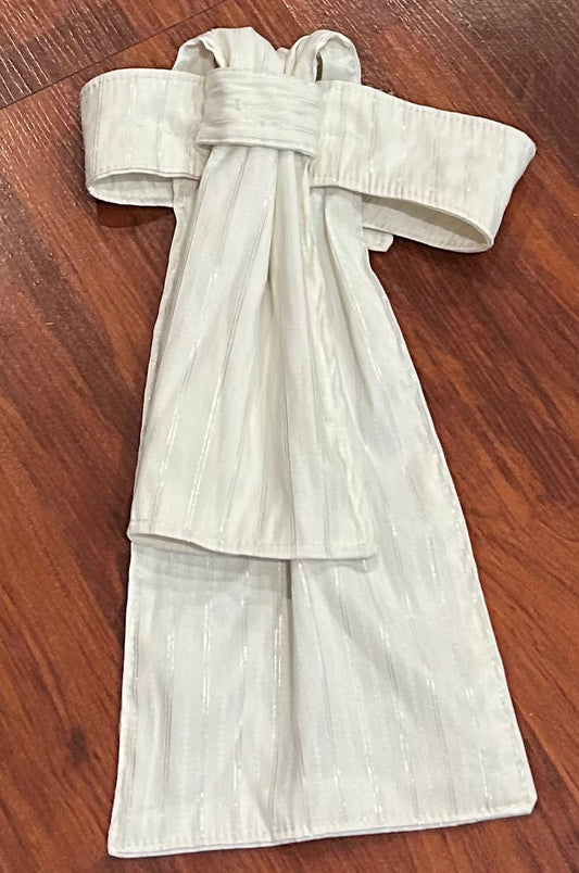 Stock tie white with silver stripes