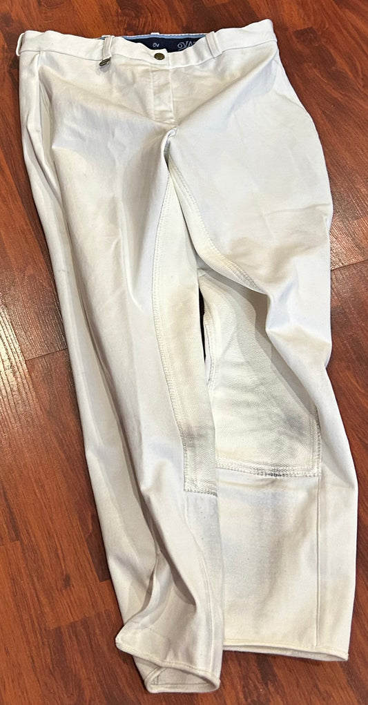 Ovation size 32R white full seat breeches. Real leather seat. Velcro ankles