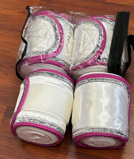Shedrow sparkle polo wraps white with silver/pink set of 4