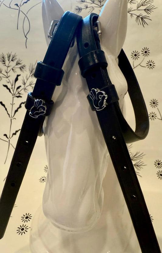 Black leather spur straps ok gesture charm
