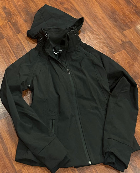 Asmar XS black light jacket. Vented. Hood folds away. Unzips to become vest.