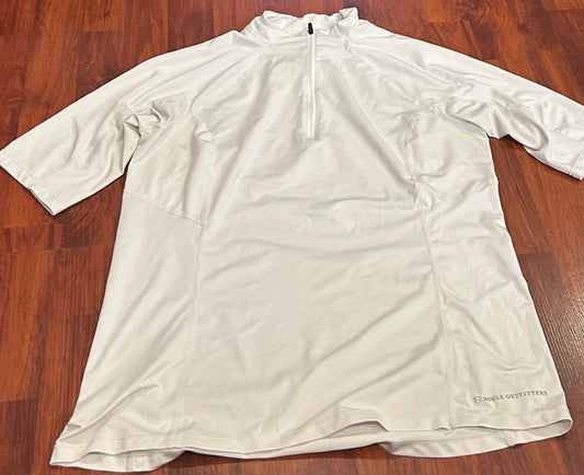 Noble outfitters large white short sleeve 1/4 zip. Minor stains