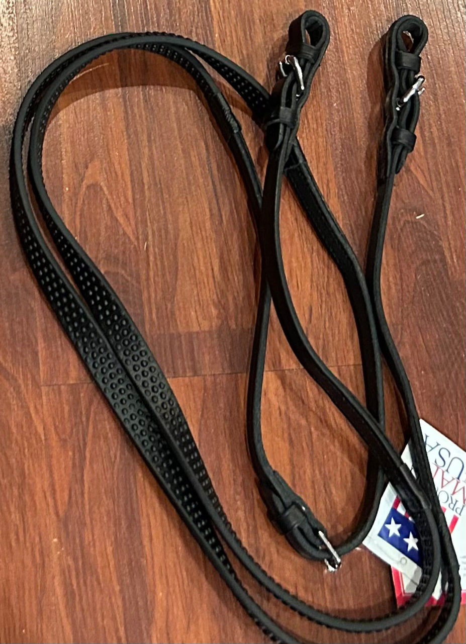Nunn finer pony size soft grip rubber reins black. Brand new