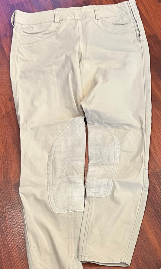 Ariat pro series 30R tan knee patch breeches.