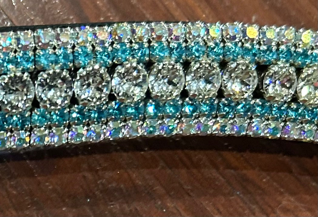 14” equiture black with clear and turquoise stones browband