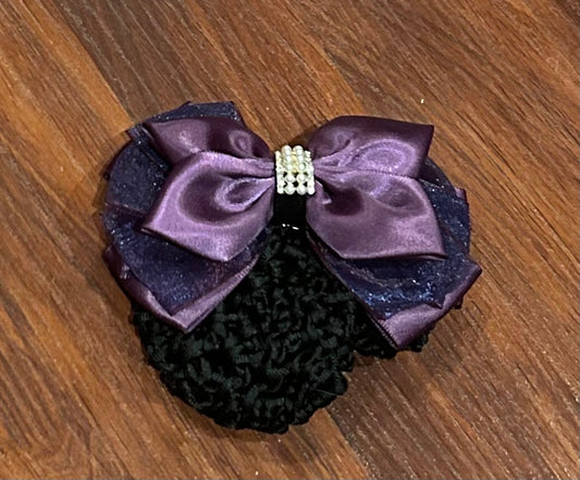 Bun holder black and purple with bow and clip