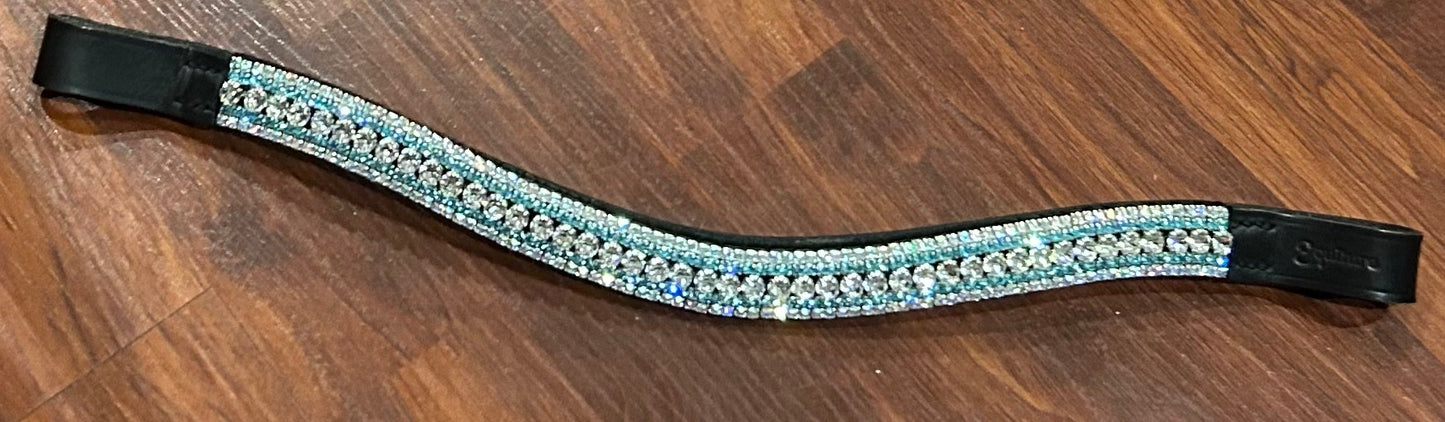 14” equiture black with clear and turquoise stones browband