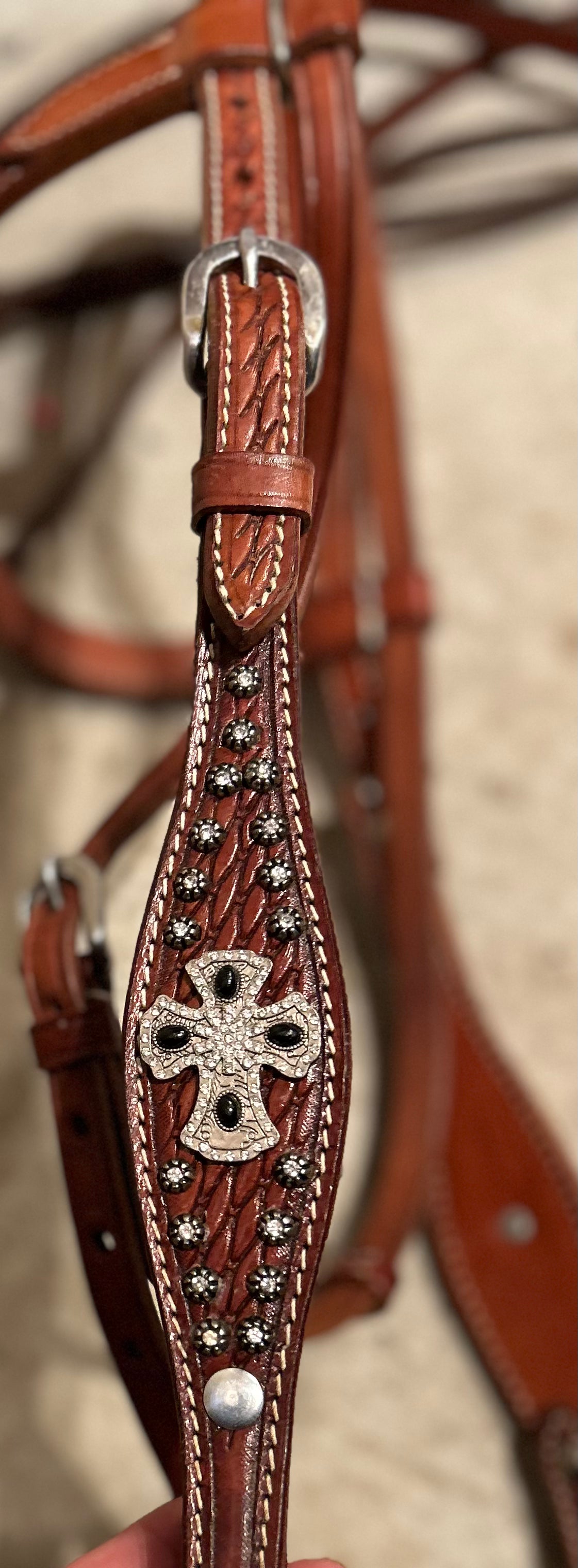 Full size western headstall / breastplate. Stones and crosses
