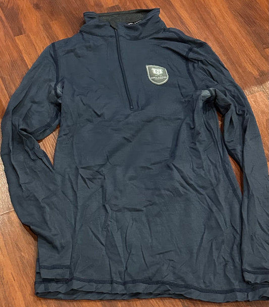 Asmar medium long sleeve blue 1/4 zip. Discoloured under arms