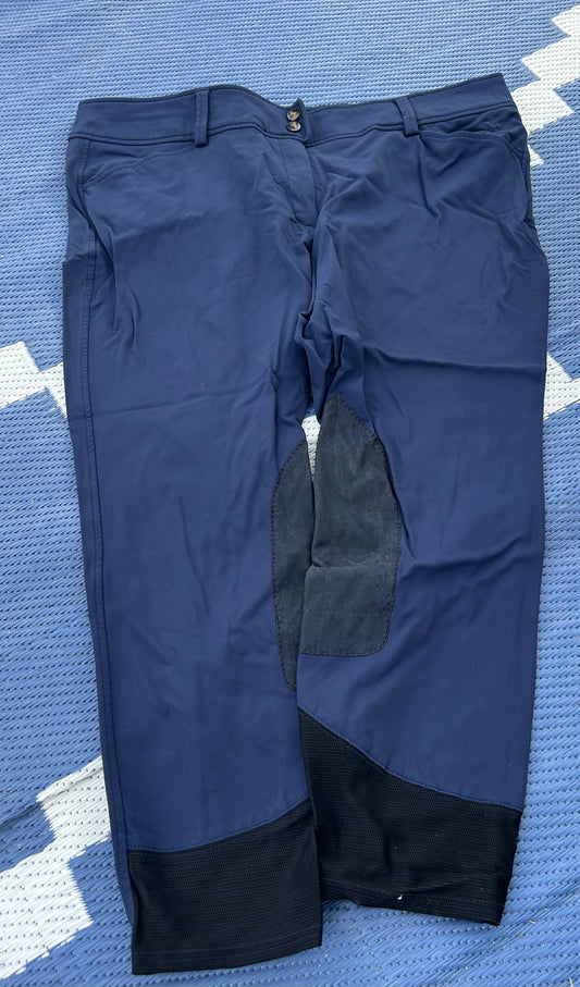 36R RJ Classics navy knee patch breeches