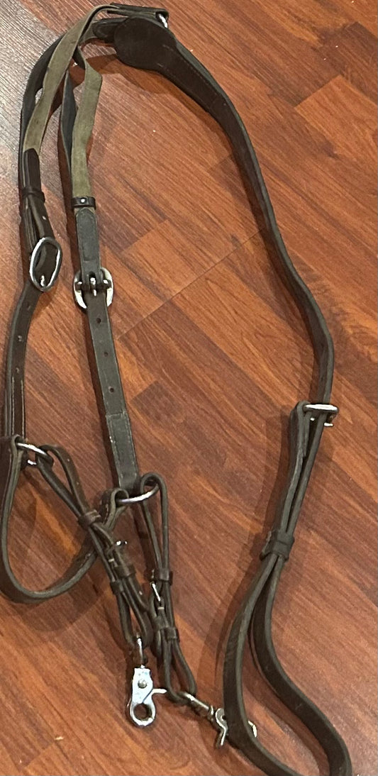 Full size brown leather breastplate with elastic