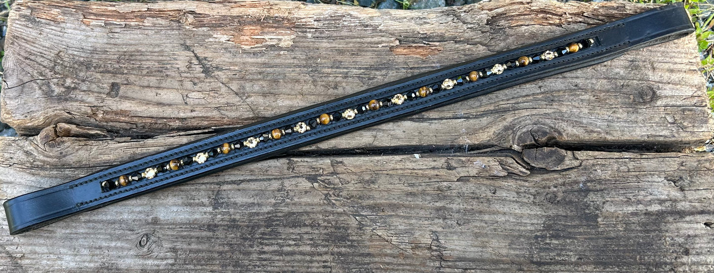 Full size black browband with stones