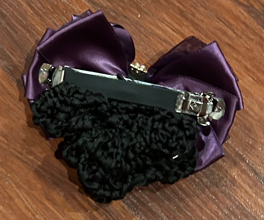 Bun holder black and purple with bow and clip