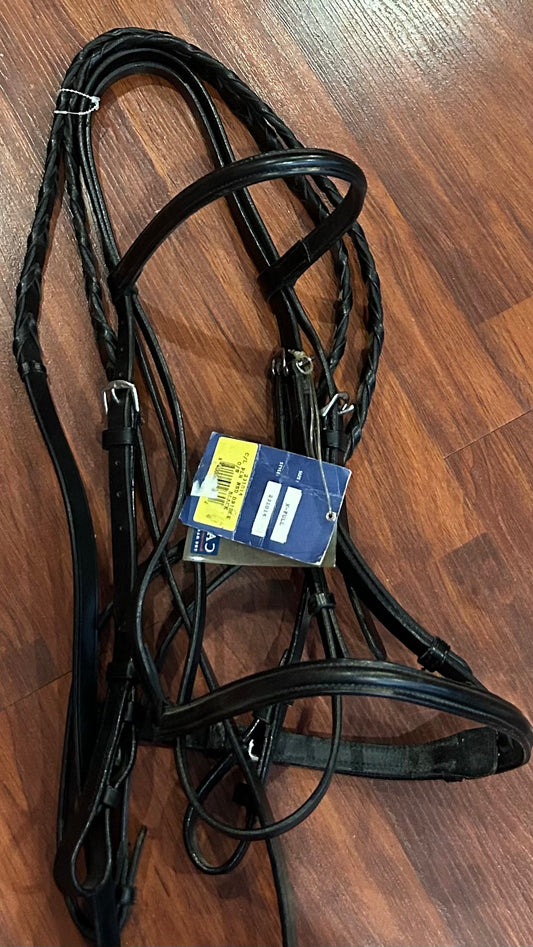 Carlyle oversize black plain raised bridle with reins