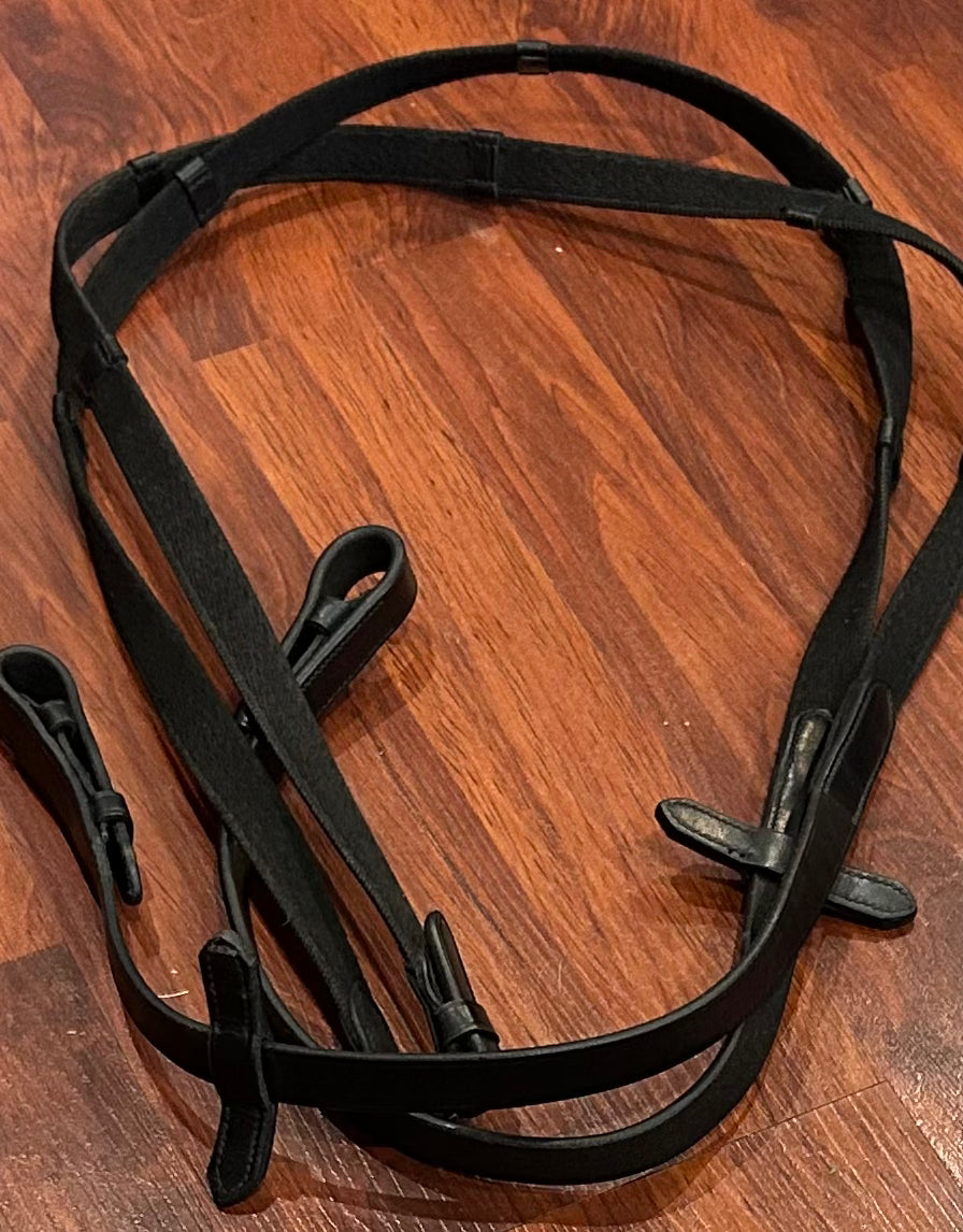 Black nylon/leather with hand stops reins