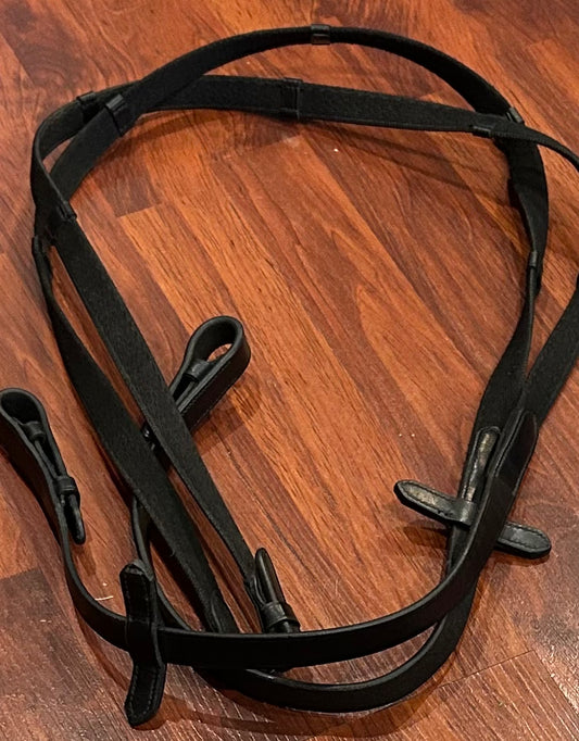 Black nylon/leather with hand stops reins
