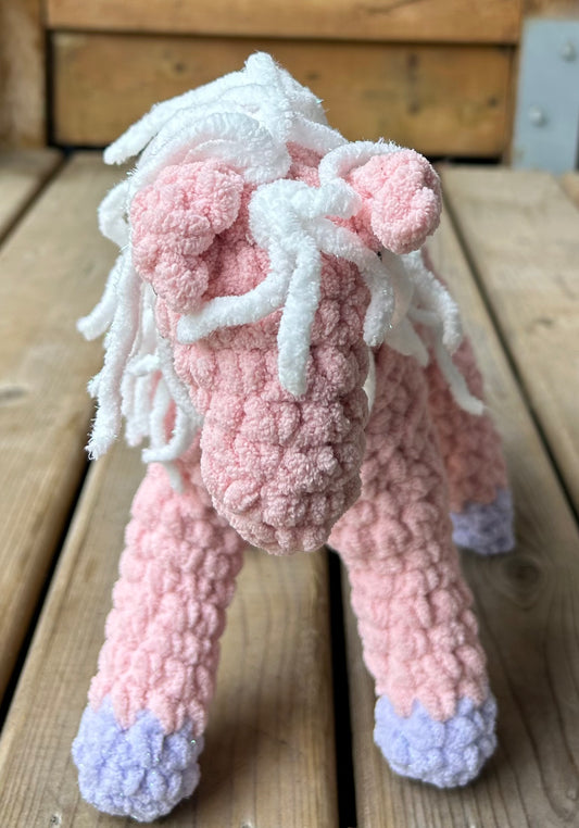Pink plush horse 9” to wither