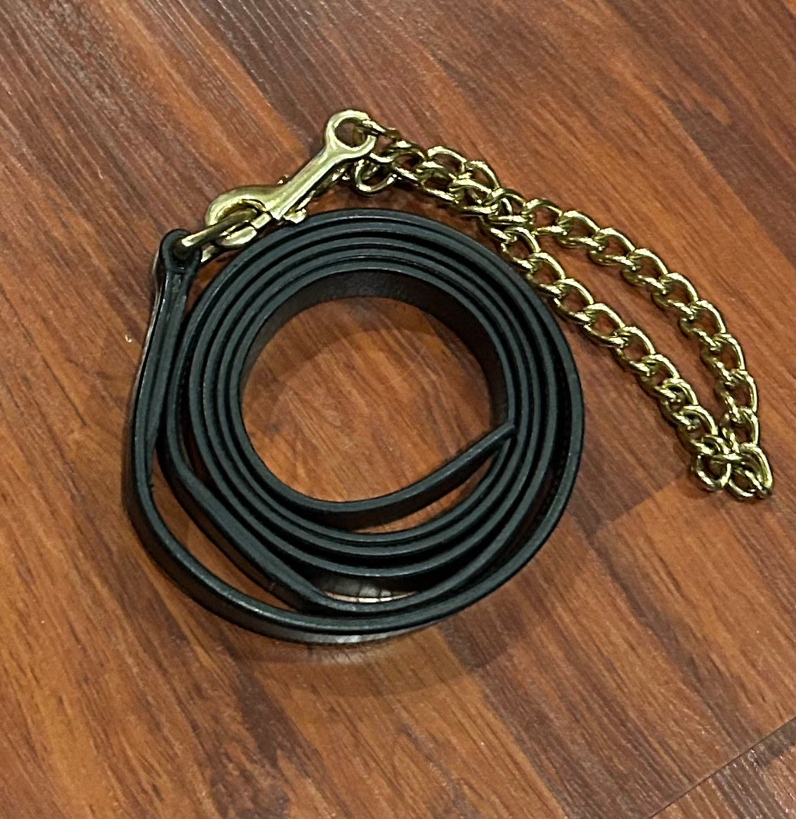 Black leather lead with 24” chain