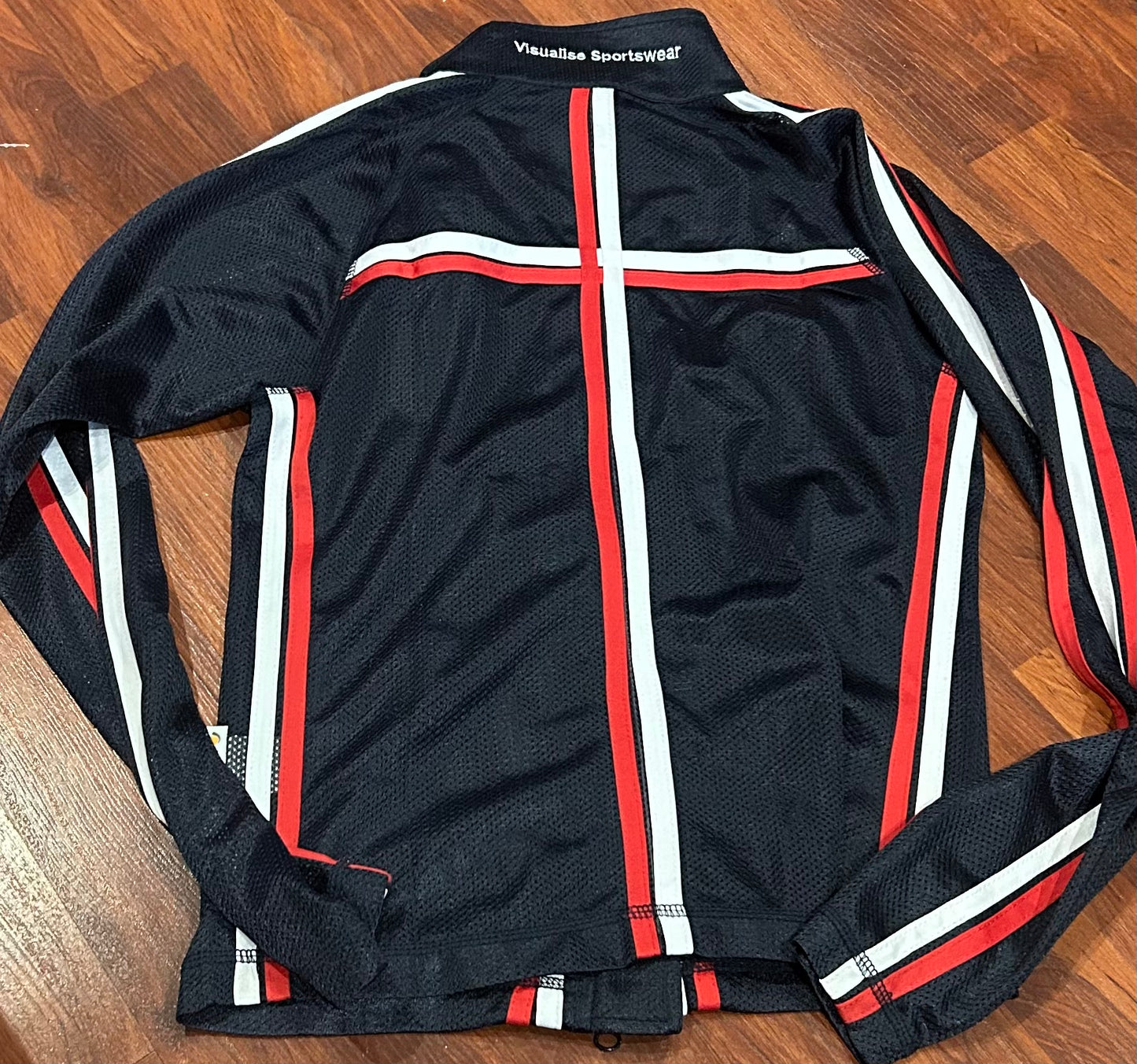 Visualize mesh small training jacket. Navy/red/white stripe.