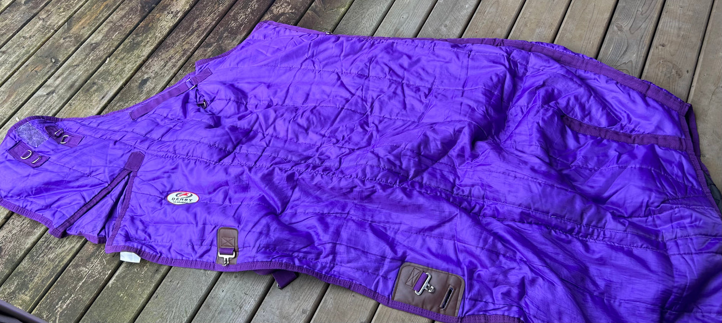 92” derby liner /stable blanket. Purple. Adjusts at neck.