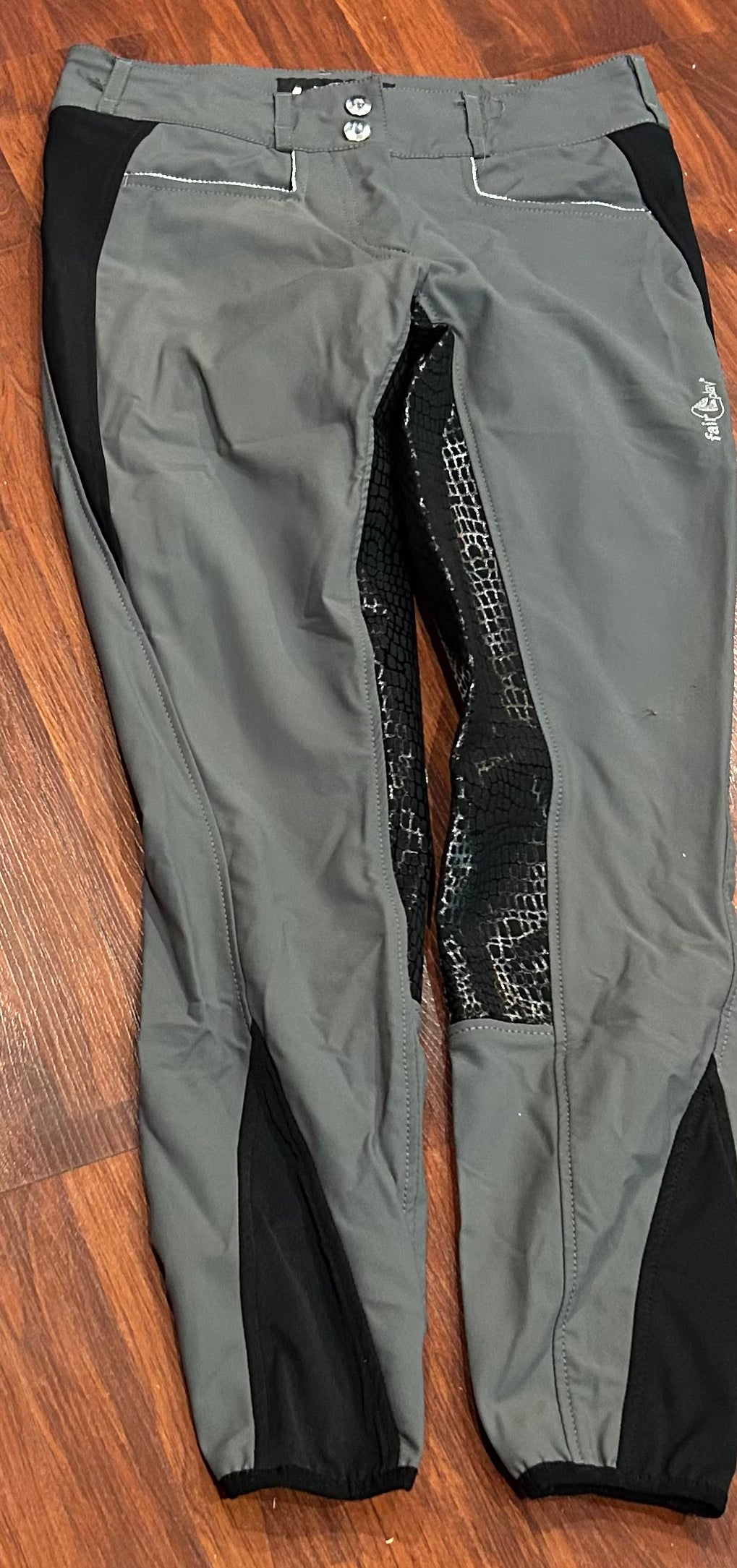 Fair Play size 38 (measure 30”) grey/black full seat breeches