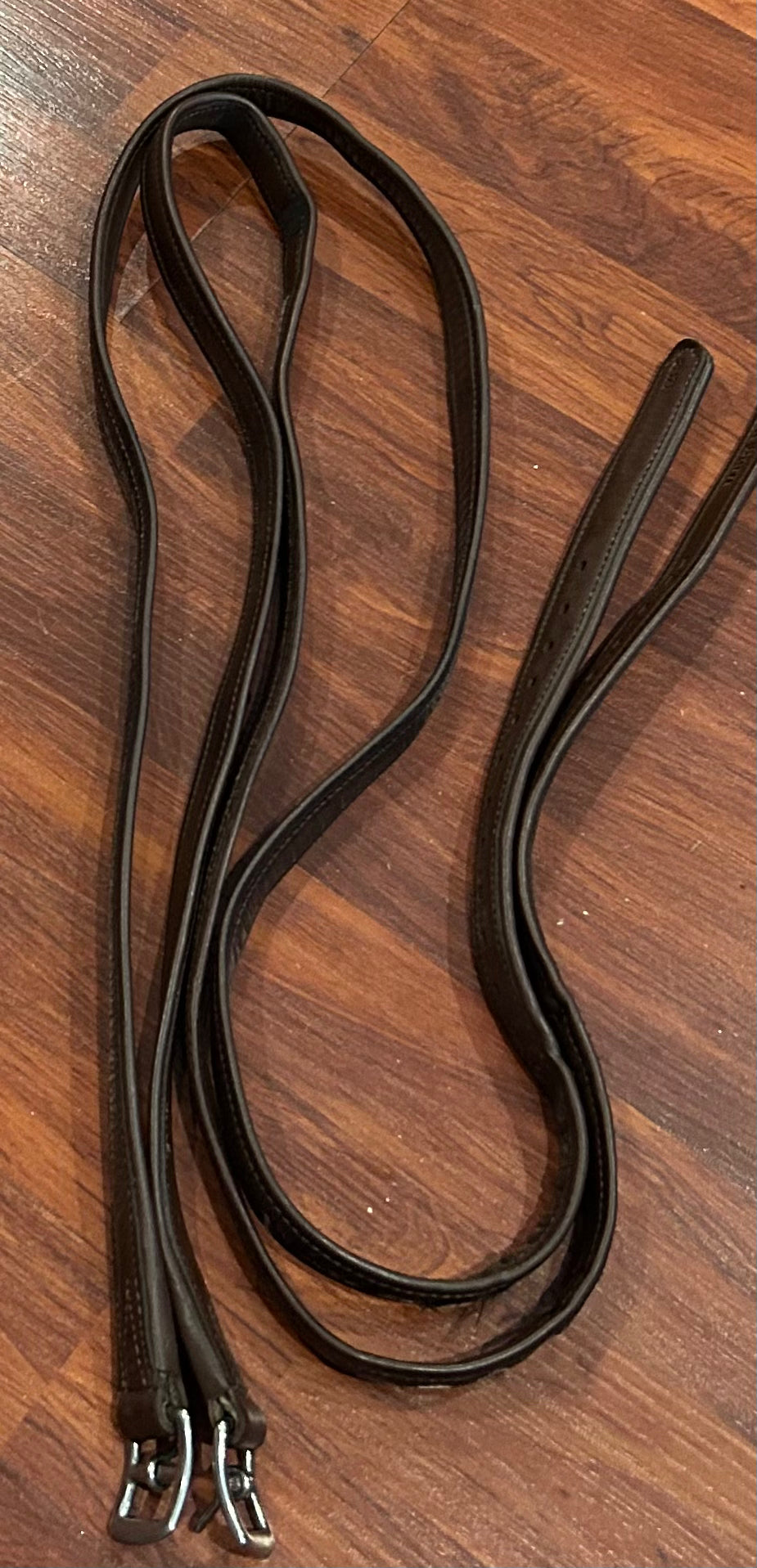 Red barn 56” brown stirrup leathers nylon core. Extra holes punched