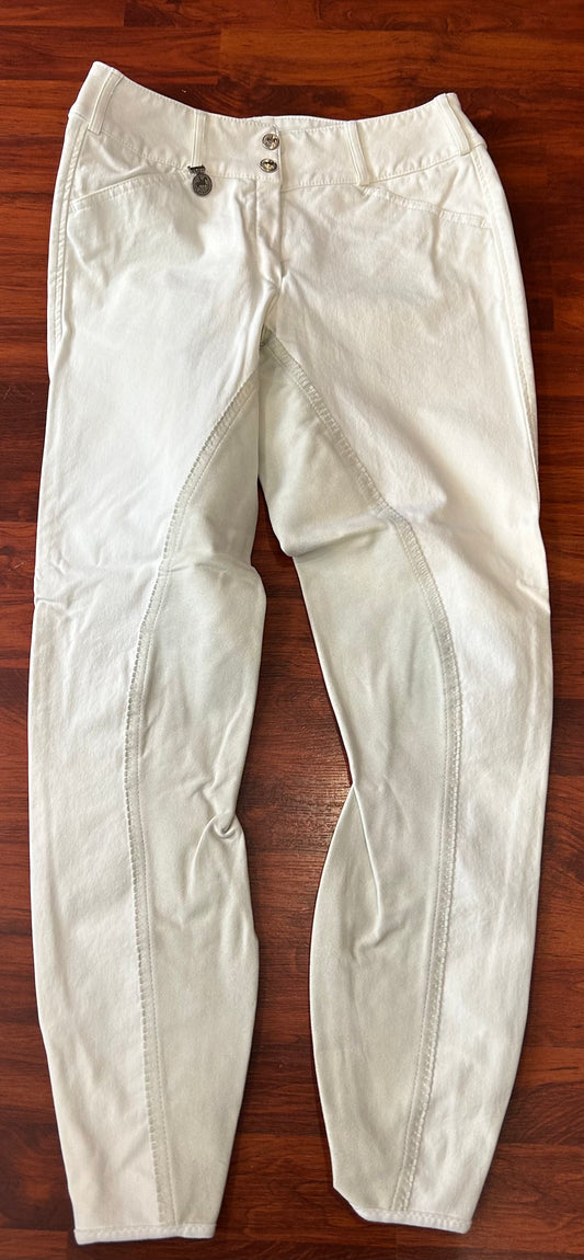 Pikeur size 28 white leather full seat breeches. Velcro ankles
