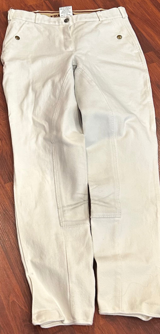 Premiere size 28 white full seat Breeches. Velcro ankles