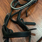 Micklem warmblood black bridle. Green crystal browband (not Micklem) stones loose ok one side