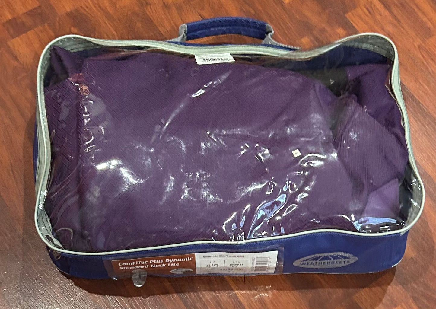57” Weatherbeeta comfitec classic combo neck lite rain sheet. Black/purple