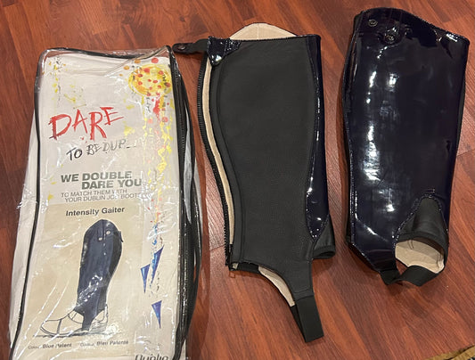 Dublin size large intensity NAVY patent half chaps. Brand new.