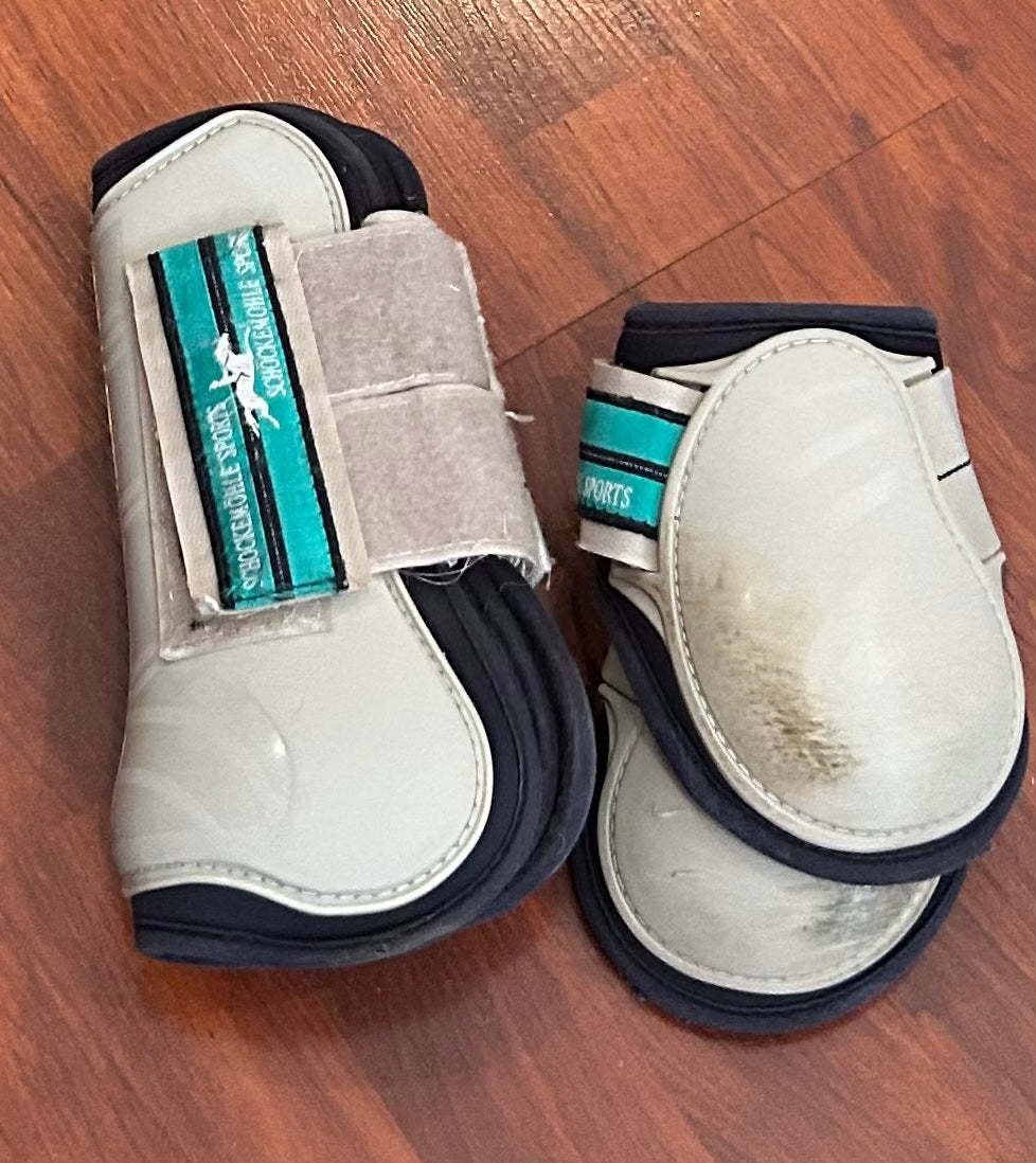 Shockemohle sports grey /navy full size tendon and fetlock boots