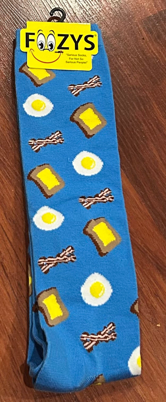 Boot socks blue with breakfast foods