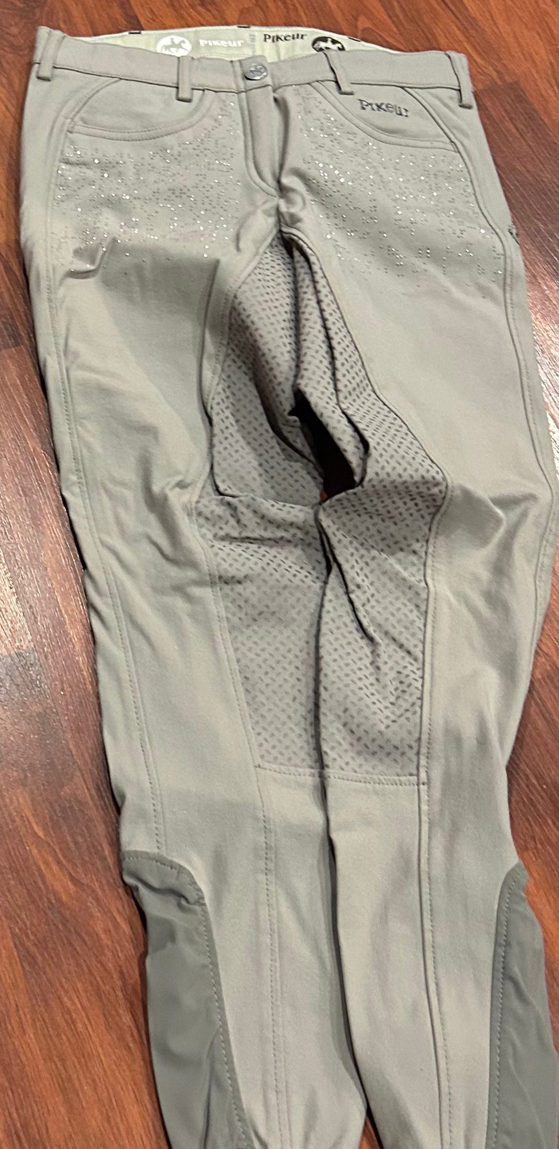 Pikeur Elina grip size 36 (us 24) taupe full seat breeches with bling on front