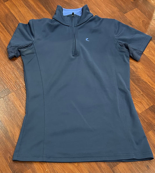 Horze size 4 (XS) blue 1/4 zip short sleeve shirt